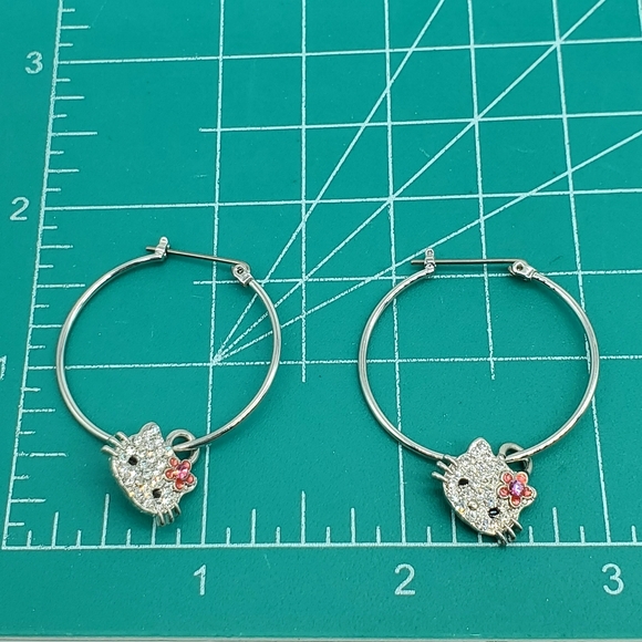 SOLD Hello Kitty Licensed Sanrio Rhinestone Silver Hoop Earrings Anime Barbie - Picture 6 of 6